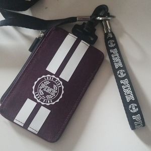 Victoria Secret Pink Maroon Card Zipper Lanyard